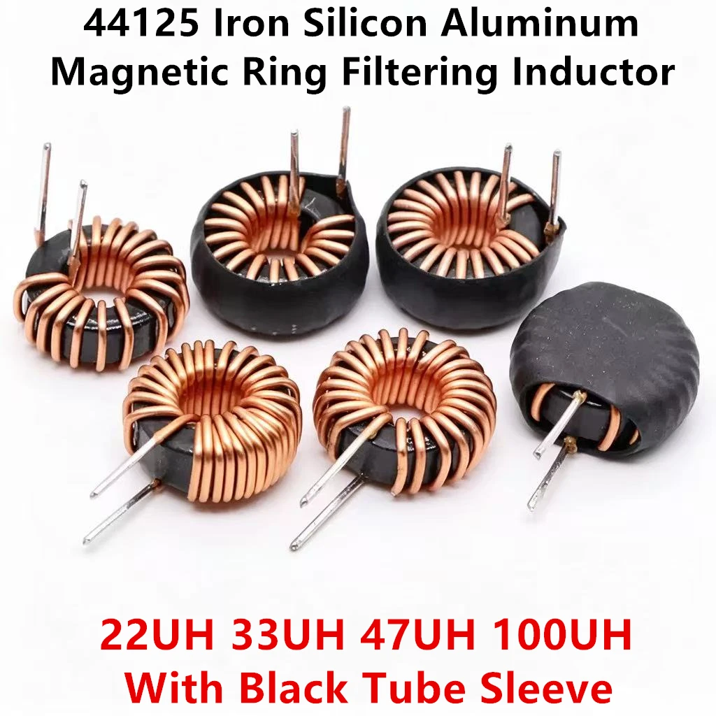 5PCS 44125 Iron Silicon Aluminum Magnetic Ring Filtering Inductor High Quality 22UH 33UH 47UH 100UH 3A 5A With Black Tube Sleeve