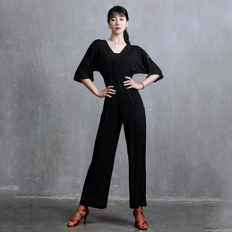 

Latin Dance One-Piece Pants Ladies Ballroom Dance Costume Practice Loose Wide-Leg Trousers Tap Dance Clothing Latin Dress BL4685