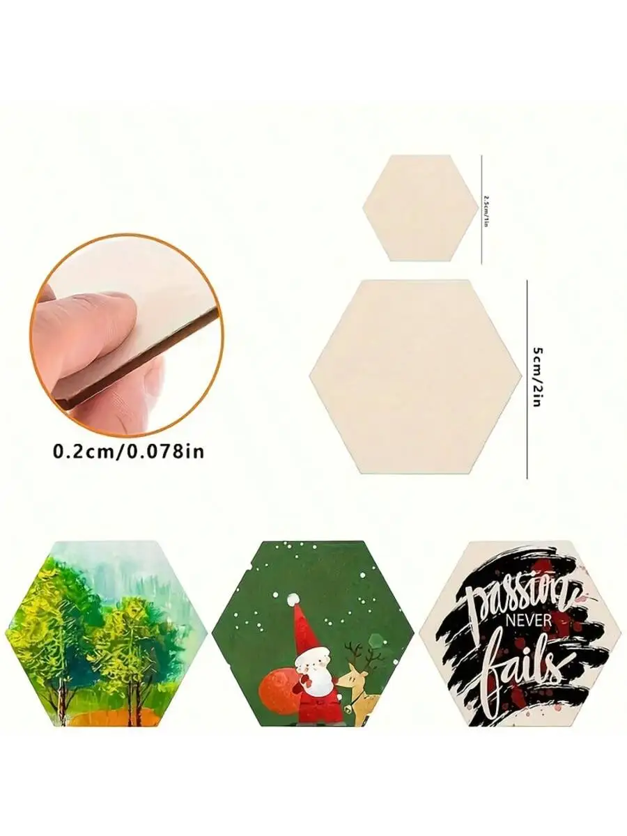 50/100 Mini Hexagonal Wooden Cuttings - 2.54/5cm Blank Coasters for DIY Crafts, Painting and Staining - Ideal for Home Decor, Ho
