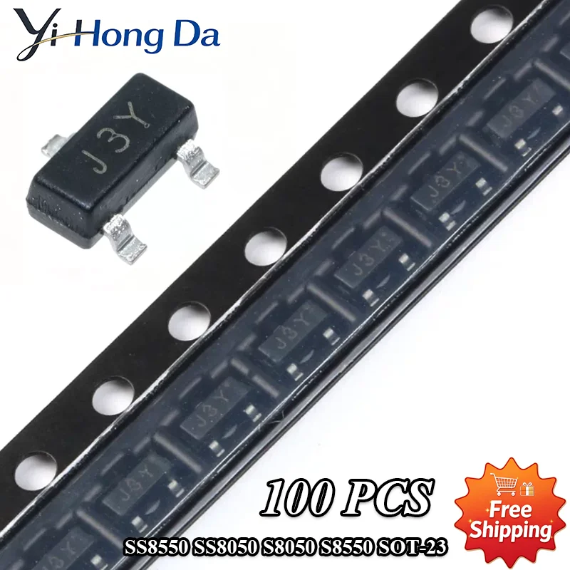 100PCS SS8550 SS8050 S8050 S8550 SOT-23 corresponding silk-screen Y2 Y1 J3Y 2TY Transistor SMD