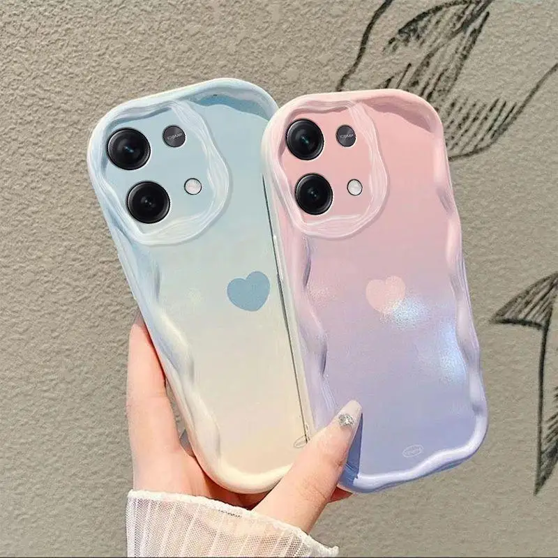 Phone Case for Redmi Note 13 Pro 5G for Xiaomi Redmi Note 12 4G 13 Pro Plus Gradient Color Love Heart Pattern 3D Wave Side Cover