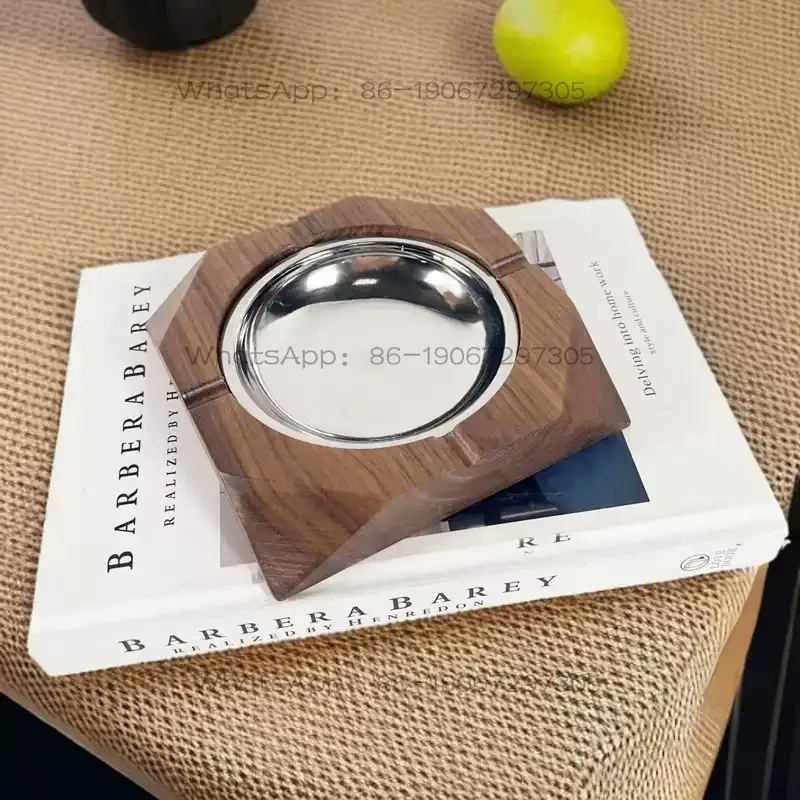 Light Luxury Walnut Metal Ashtray Anti-fly Ash Home Living Room Office Ornament