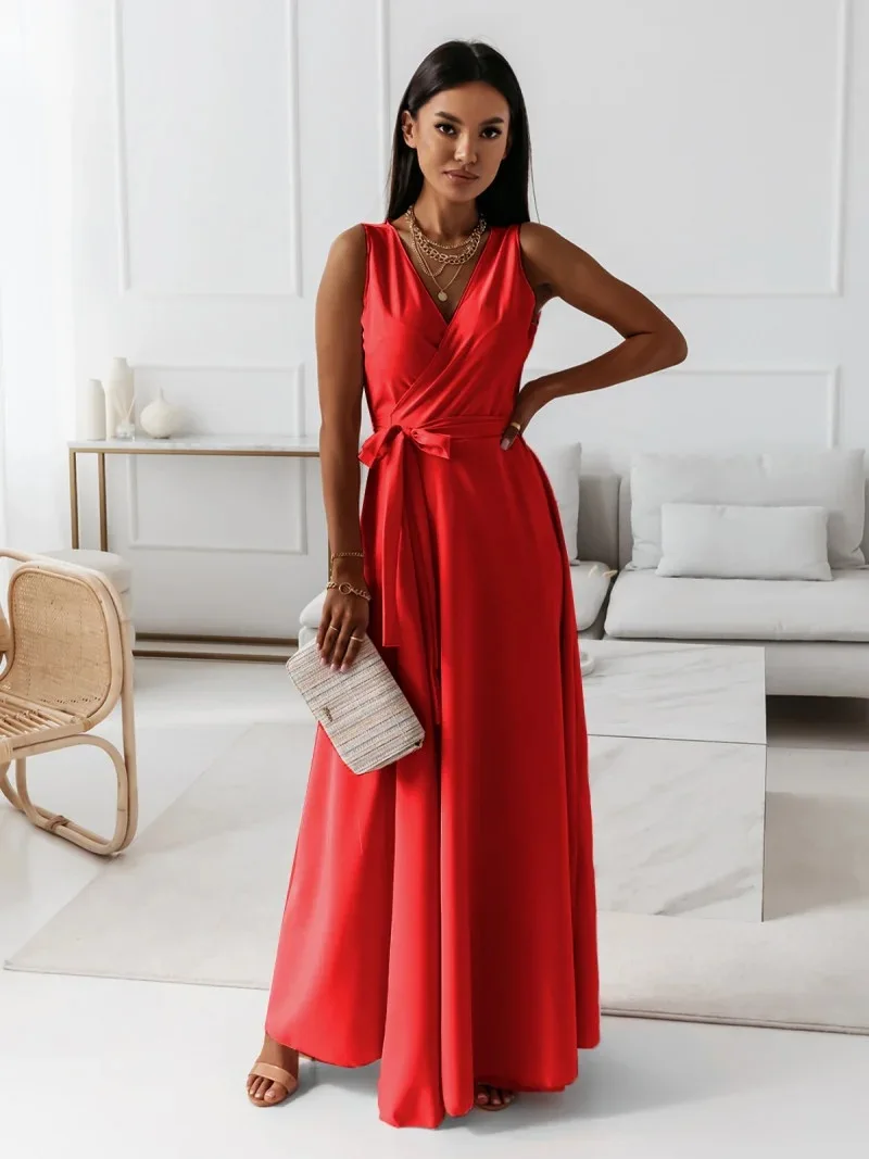 2025 sommer Neue Mode frauen Kleid Tie-neck V-ausschnitt Lange Abendkleid Kleid für Frauen Party Gala – Detail 28