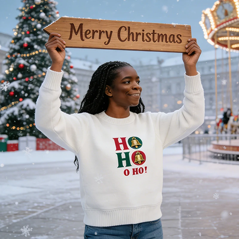 

Pullovers Harajuku Knitted Streetwear Women's 2025 Autumn White Unisex Sweatshirts Long Sleeve Loose Crew Neck Christmas Vintage