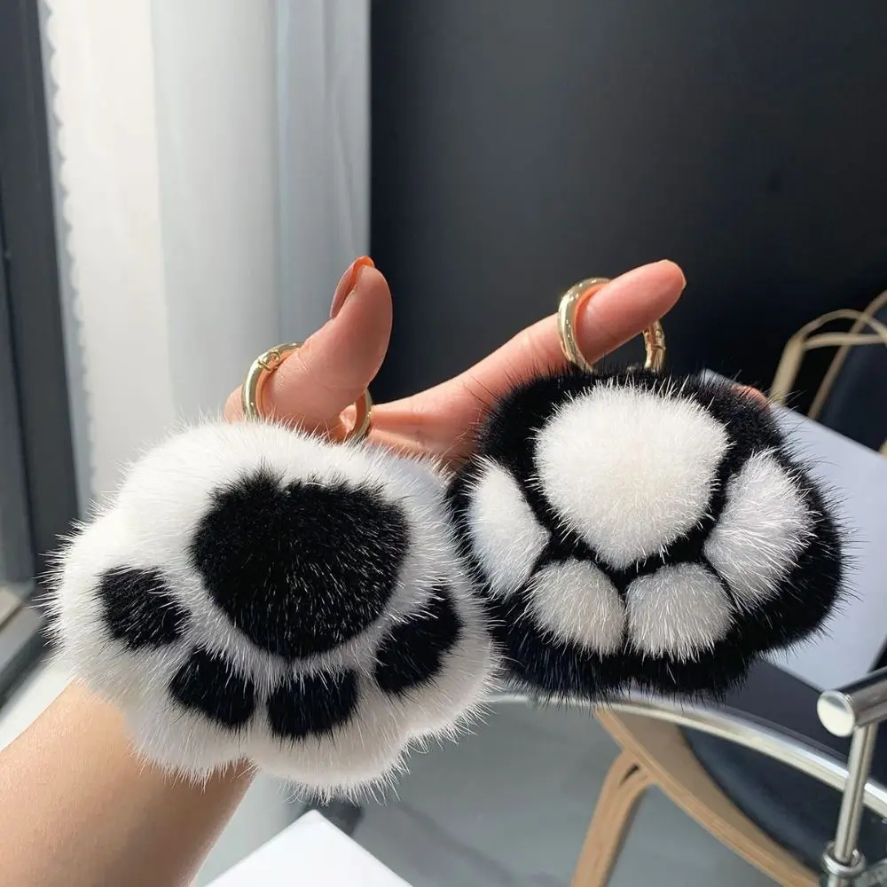 พวงกุญแจคู่ Cat PAW จี้พวงกุญแจ Kawaii นุ่ม Faux FUR พวงกุญแจ Charm ตุ๊กตาน่ารักของเล่น Key Ring กระเป๋าเป้สะพายหลังกุญแจรถจี้