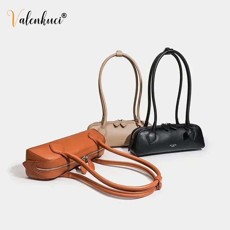 Fashion Women Leather French Sausage Bag Vintage Underarm Bag Women's High-end Feel Leather Women's Handbag Single Shoulder