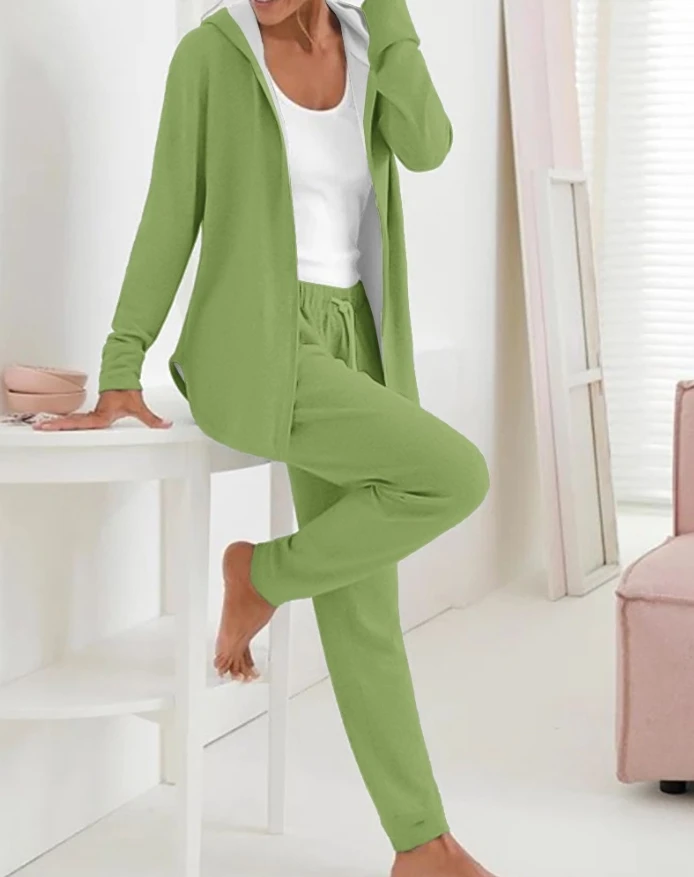 Women Two Piece Sets Outfit Long Sleeve Hooded Top + Drawstring Pants Lounge Tracksuit Set