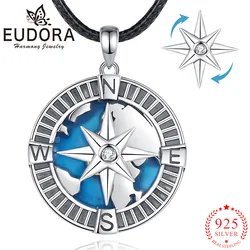 Eudora 925 Sterling Silver Compass Necklace Rotatable Polestar Earth Pendant Exquisite Jewelry Personality Gift for Men Women