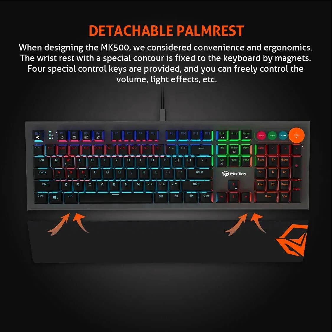 Meetion MT-MK500 mechanische Gaming-Tastatur mit LED-hintergrund beleuchteter blauer Schalter tastatur mit 104 Tasten und vier speziellen Knöpfen