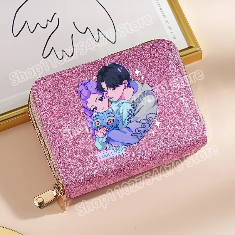جديد KPop شيطان الصيادين الاطفال المحفظة أنيمي طباعة محفظة نسائية للعملات المعدنية الفتيات الكرتون المحمولة مفتاح المال تخزين أكياس الأطفال هدايا عيد ميلاد