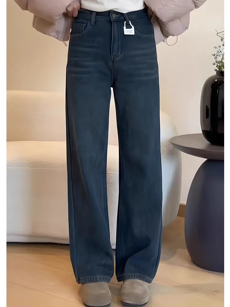 

Blue Grey Straight Leg Jeans Women's Loose Wide Leg Pants High Waist Slimming Trousers for Pear Shaped Body Spring New Style ...