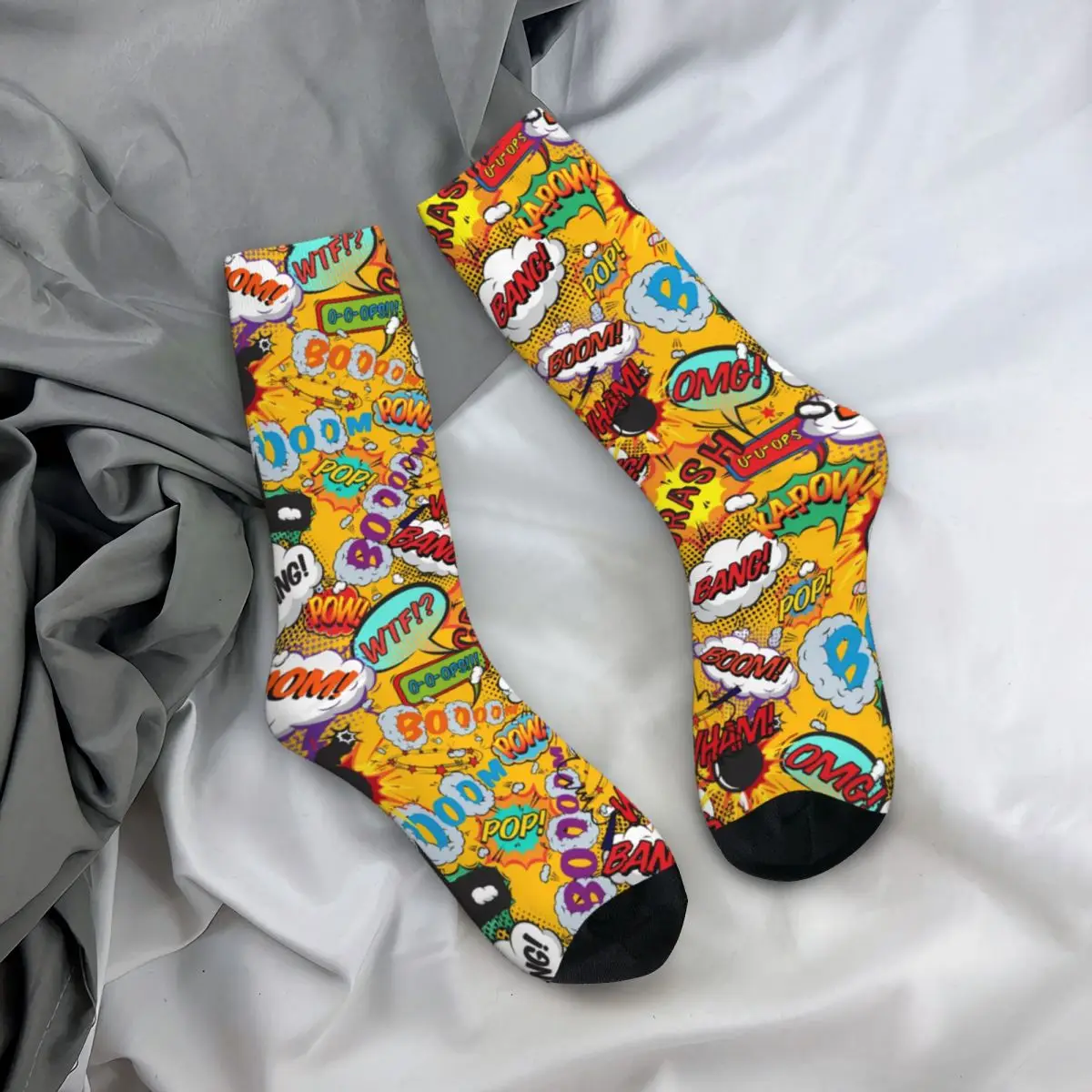 

Happy Funny Men's Socks Harajuku Comic Book Pop Art Shout Outs Fun Cartoon Sock Women Stockings Spring Summer Autumn Winter