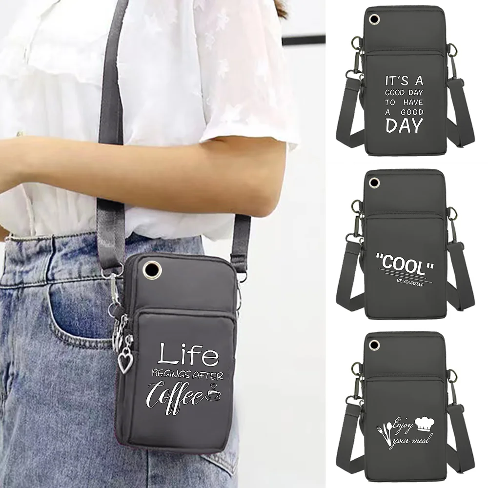 Mobile Phone Bag Shoulder Bags Wrist Pack Food Print Wallets for Apple/Huawei Cell Phone Storage Pouch Multi-functional Packet