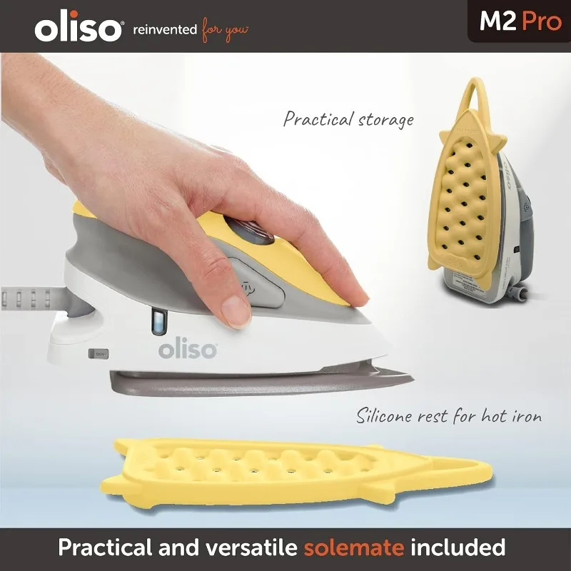 Oliso M2 Mini Project Steam Iron with Solemate - for Sewing, Quilting, Crafting, and Travel | 1000 Watt Dual Voltage Ceramic