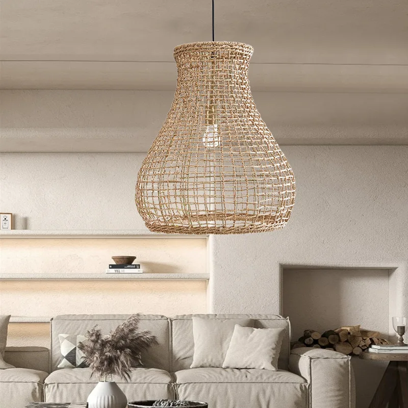 Straw wine rafia lamp meal chandelier woven lamp seaweed moroccan style lamp tea house zen bed and breakfast chandelier