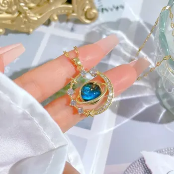 Prachtige Sterrenhemel Planeet Licht Luxueus Temperament Prachtige Ketting Ster En Maan Veelzijdige Roestvrijstalen Sleutelbeen Ketting