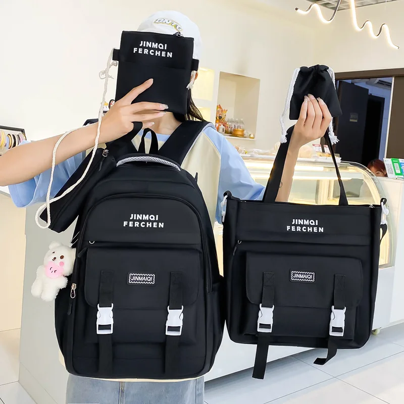 5pcs set Multiple Pockets School Backpack Japanese High School Bags For Students Teens Girls Cute Kawaii Women Backpack Mochilas