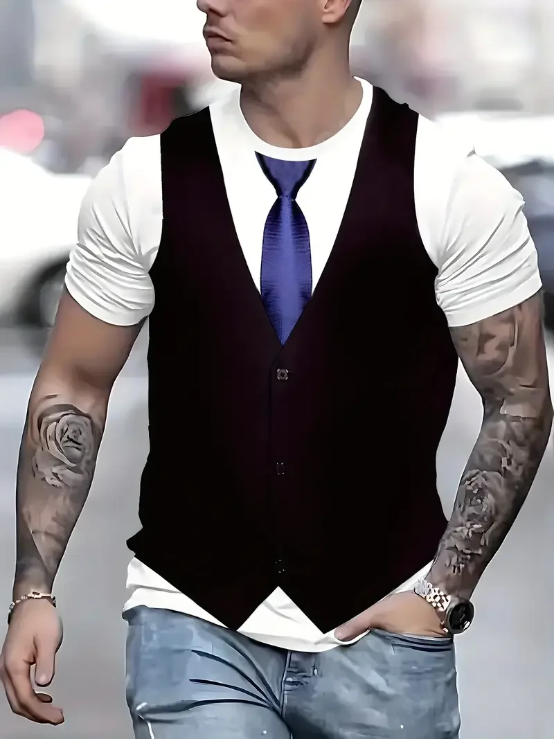 Fake Suit Tie Pattern 3D Print T-Shirts Men Women Short Sleeve O-Neck T Shirt Oversized Street Tees Harajuku Unisex Top Clothing
