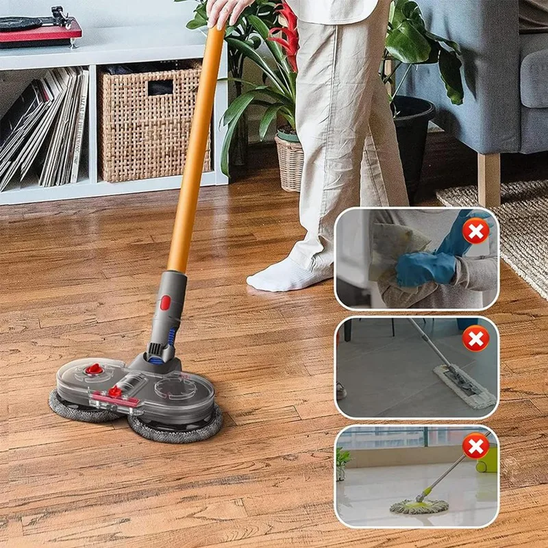 Acessório de cabeça elétrica para Dyson, Motores rotatórios duplos, Almofadas de esfregão laváveis, 6 pcs, apto para Dyson V7, V8, V10, V11, V12, V15