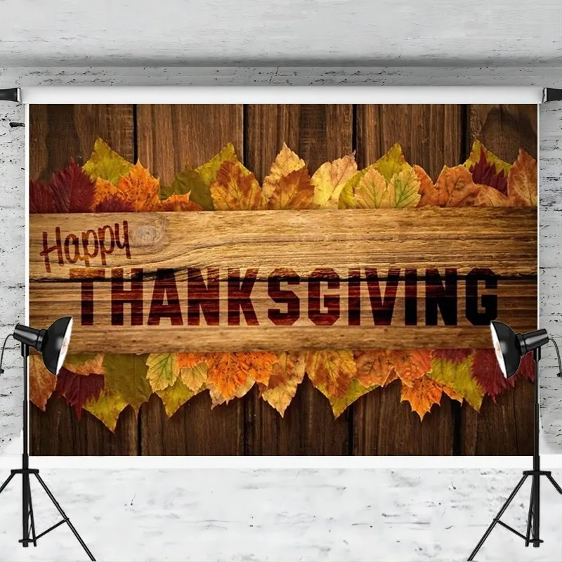 Happy Thanksgiving Backdrop Wood Board Photography Background Family Gathering Events Party Decoration Banner Photo Booth Props