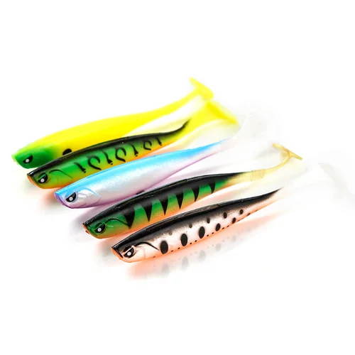 Imagen 2 del producto 1 Uds. Señuelos blandos 10g 12,5 cm señuelo de pesca Wobblers doble Color aritificial cola en T cebo de silicona Swimbait lubina aparejos de Lucio