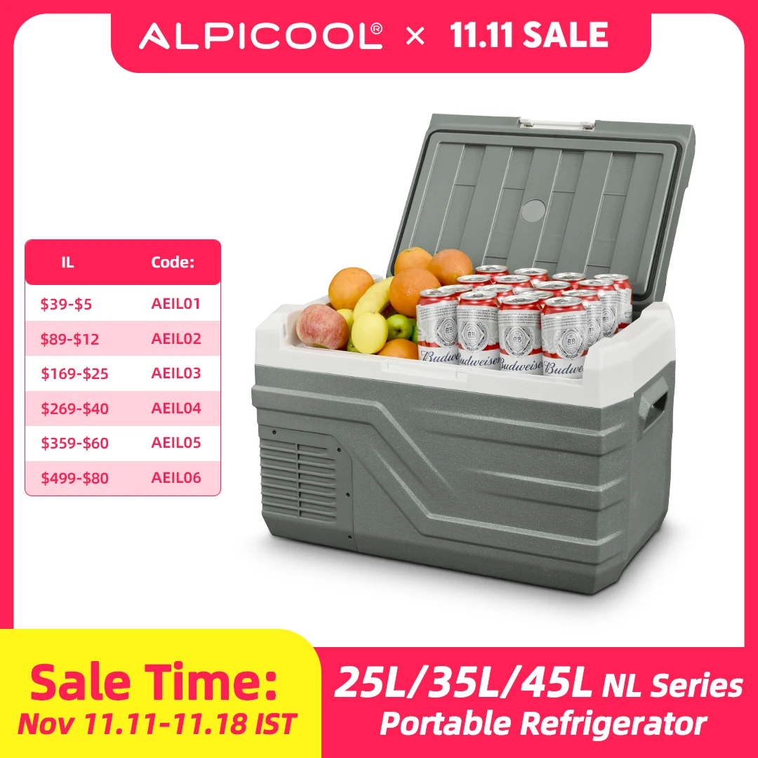 Alpicool NL 25L 35L 45L Frigorifero per auto 12V Compressore Frigo Freezer 12/24V DC 100-240V AC Dispositivo di raffreddamento portatile per viaggi in campeggio