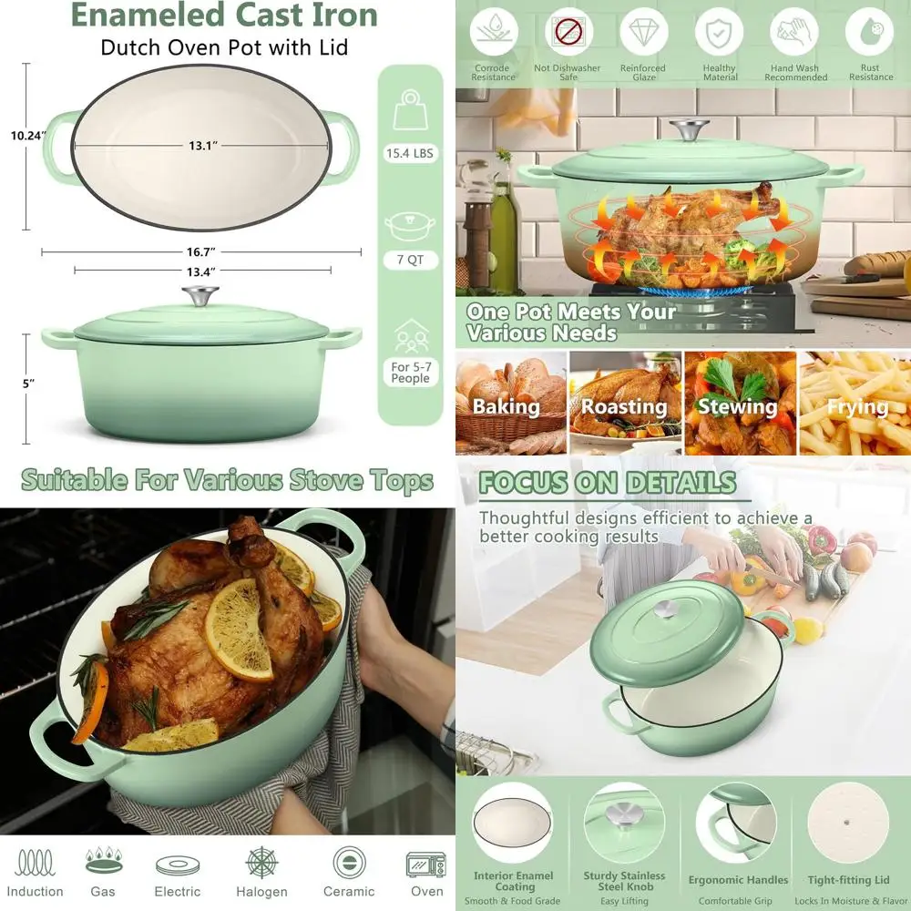 

Эмалированный чугунный голландский горшок для духовки с крышкой — антипригарный, легко очищаемый, для выпечки хлеба, тушения, тушения, тушения, жарки, подходит для всех стран.