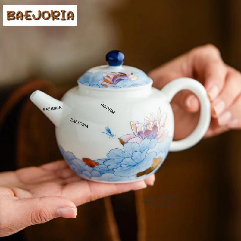 BAEJORIA 155ml Decal Gold Drawing Lotus Dragonfly Teapot Aesthetic Tea Infuser Pot Tea Brewing Kettle With Filter Gift