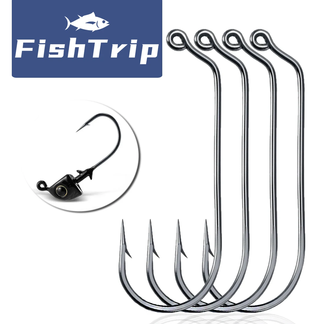 

FishTrip 60 Degree Round Bend Jig Hook Worm Bait Fishing Hook Soft Plastic Hook Aberdeen for Jighead Mold DIY Make Accessories