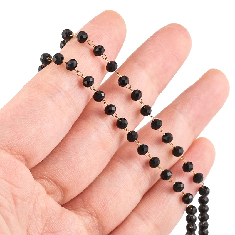 1Meter Stainless Steel 3.6mm Black Beads Gold Chains DIY Necklaces Bracelets Accessories for Jewelry Making Components Handmade