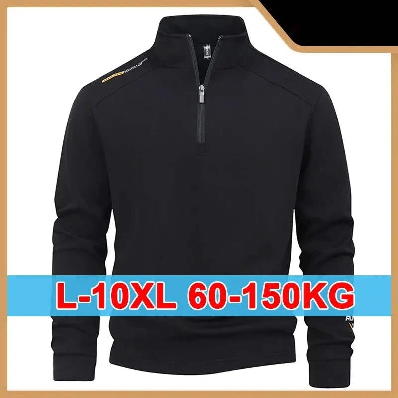 60kg-150kg Plus Size Men's Sweatshirt Autumn Winter Fleece Stand-up Collar Pullovers Half Zipper Long Sleeve Top Sport 10XL