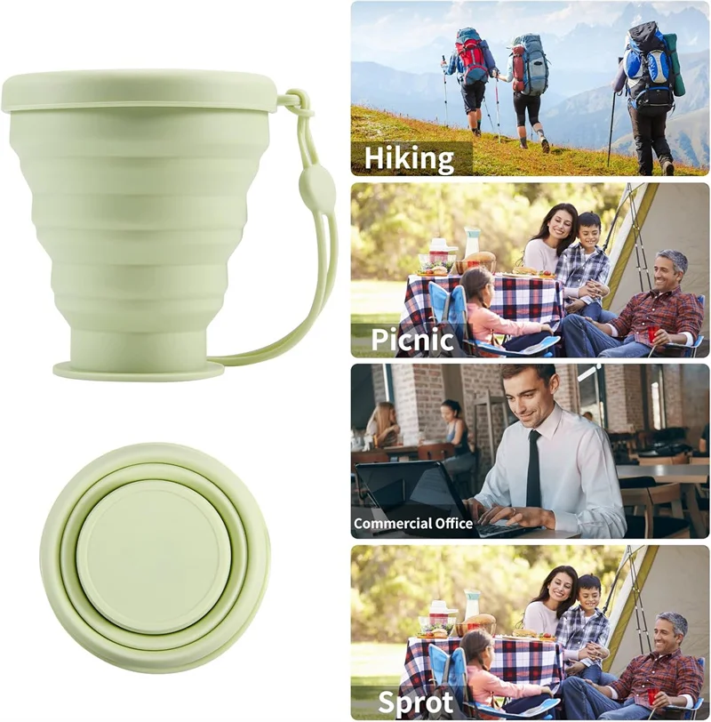 200 ml faltbarer Silikonbecher mit Deckel, wiederverwendbares, erweiterbares Trinkbecher-Set für Camping und Rucksackreisen, Outdoor-Reisen, Mehrzwecknutzung – Detail 8
