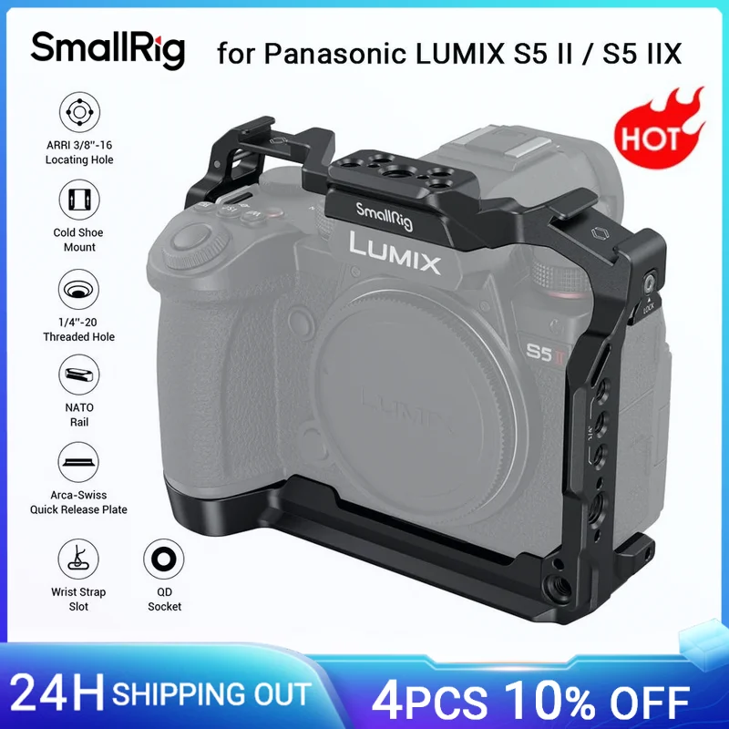 SmallRig Camera Cage for Panasonic LUMIX S5 II / S5 IIX with Arca-Swiss Quick-release Plate for DJI RS 3/RS 3 Pro Gimbals 4022