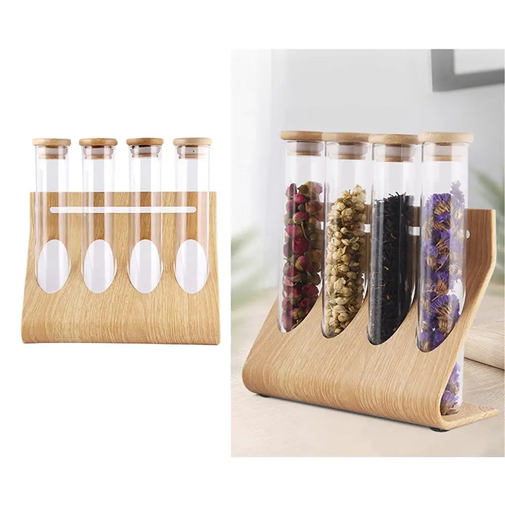 Glass Tube Display Racks Decorative Non-Slip 4 Tube Rack Jars for Tea Leaves