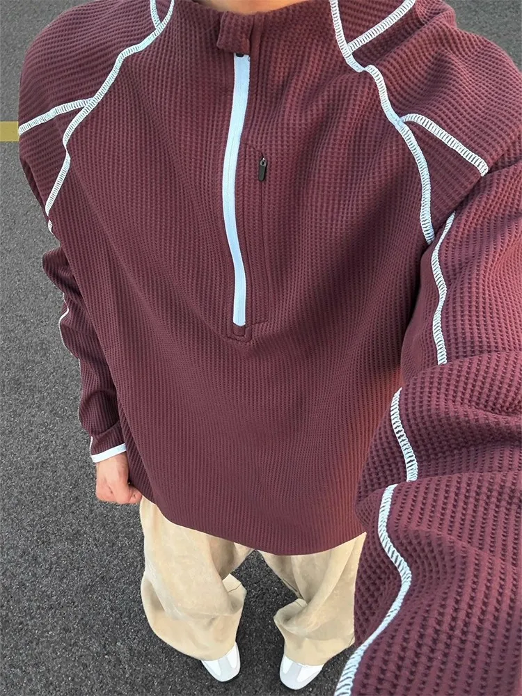 

Red f Zip Hoodie Men's Long Sve Cycling Suit Hsu Line Design Casual Loose Fit Printed T-irt Qui Dry Sun Protection