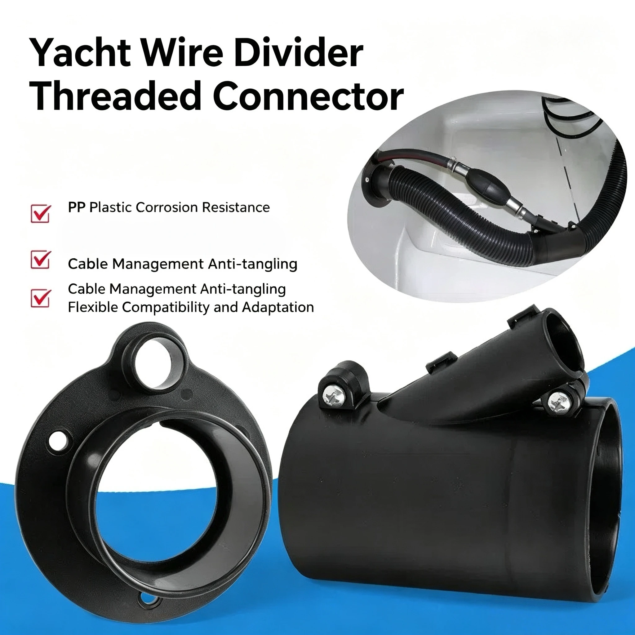 ABS Plastic Cable Gland, Marine Flange Wire Pass Hole, Corrosion Resistant Cable Organizer Anti-Tangle for Yacht