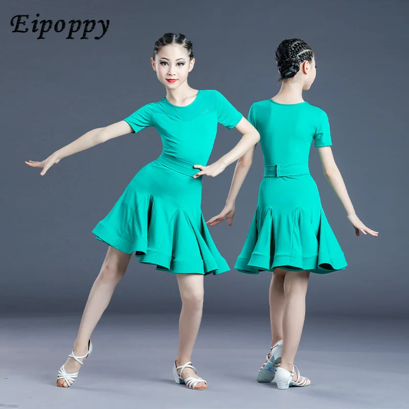 ชุดเต้นรำละตินแขนยาวสำหรับเด็กผู้หญิงชุดแข่งขัน