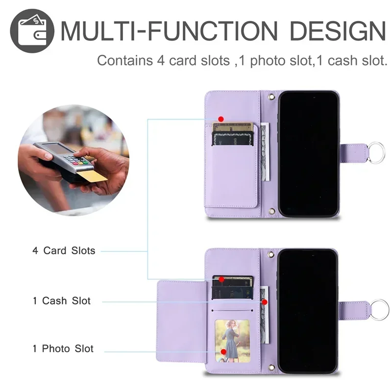 Reno 12F Long Hanging Rope Wallet Phone Case For Oppo Reno12 FS 5G Cases OPPO Reno 12 Pro 12F Ring Magnetic Leather Cover Funda