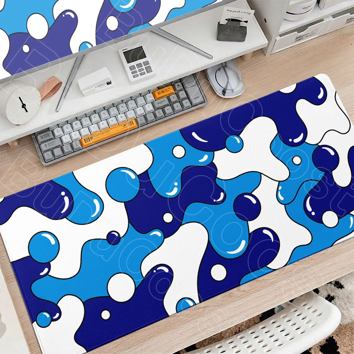 1000x500mm Blue And White Strata Liquid Mousepad Large Abstract Keyboard Mat Gaming Rug with Lock Edge Office Anti-slip Desk Pad