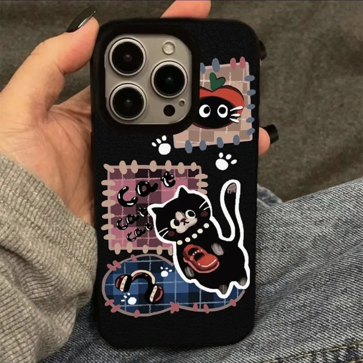 SEIRASSIM cartoon cat black phone case for iphone 16 pro max 15 14 plus 13 11 12 silicone back cover for iphone xr xs max x 7 8