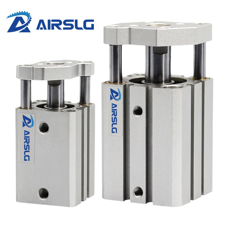 CQMB AFR Brand CQMB20/25/32 No Magnet Stroke 5-100mm Thin AIR Cylinder Double Acting Guide Rod Compact Pneumatic Cylinder