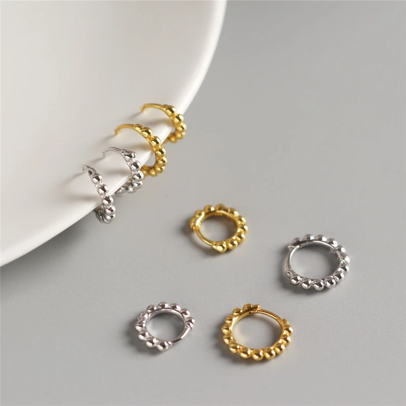 ROXI Classic Small Round Beads Gold Hoop Earrings Punk Simple Circle Earring Women Jewelry 925 Sterling Silver Earrings Ear Clip