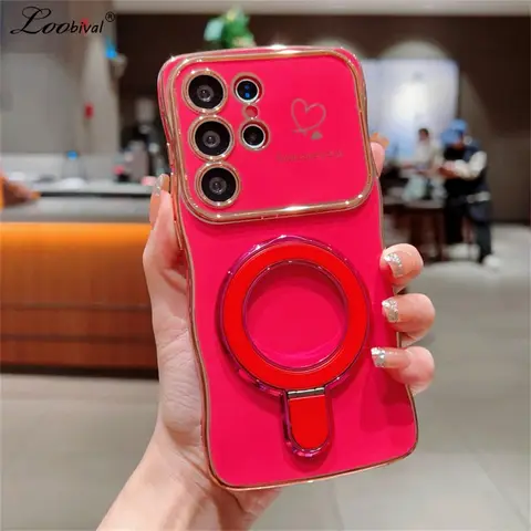 귀여운 러브 하트 웨이브 브래킷 케이스, 삼성 갤럭시 S25 S24 울트라 S22 플러스 S23 FE A55 A54 A35 A15 스탠드 거치대 소프트 TPU 커버 Best5