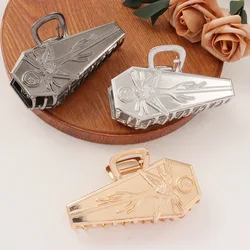 1pc New Halloween Golden Hair Clip Terrifying Coffin Grab Clip Large Skull Hair Grab Disc Hair Shark Clip Dark Headpiece