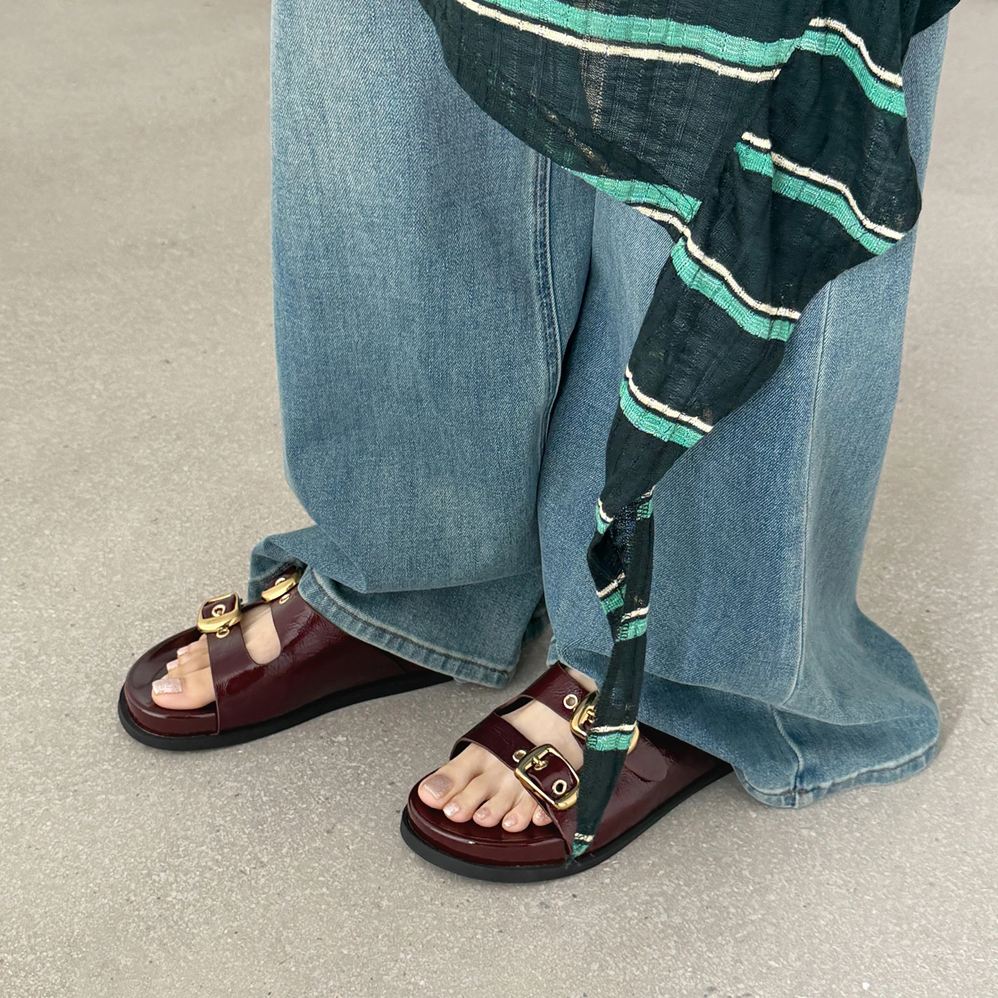2026 new summer women sandals natural leather 22-24.5cm cowhide+sheepskin buckle mules platform women slippers fashion