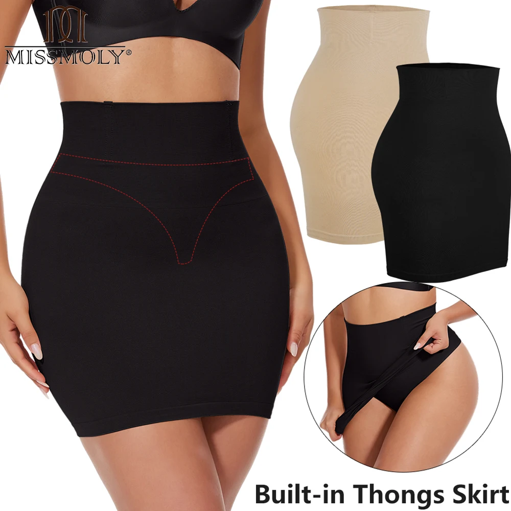 2-in-1-Minirock mit hoher Taille, integrierter Tanga, Bauchkontrolle, Shapewear, Stretch, sexy Body Shaper mit Stäbchen, neu