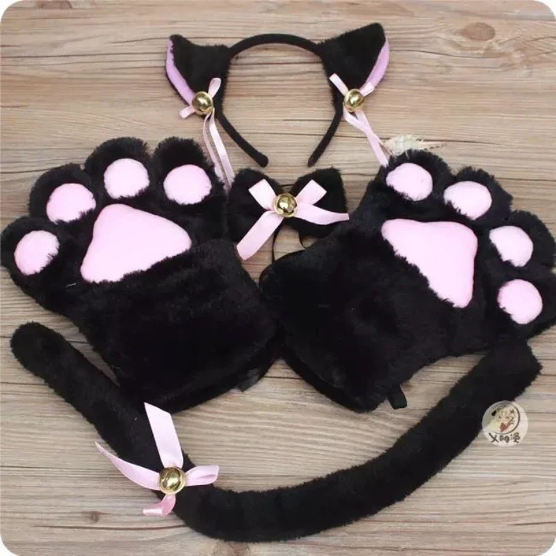 5Pcs Set Anime Cat Paw Ear Tail Tie Coffee Shop Maid Cosplay Role Play Kitten Costume Gloves Party Halloween Costume Party Prop