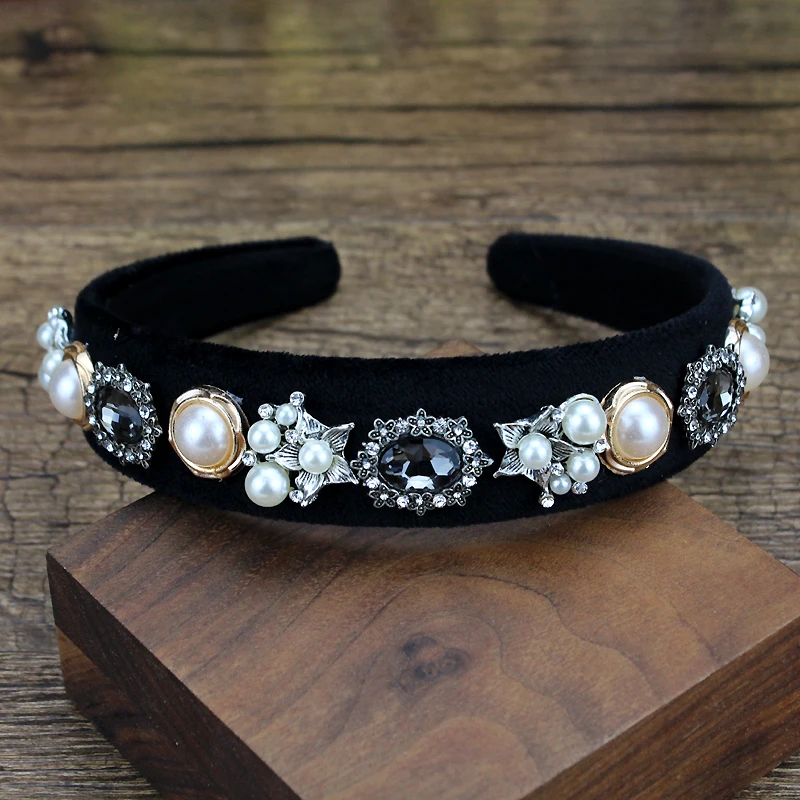 Handmade Navy Gray Crystal Vintage Headbands Pearl Elegant Hairbands For Girls Women Party Hair Accessories