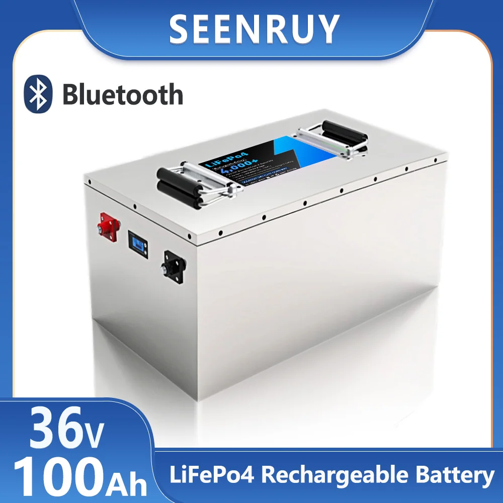 

36v 100AH Large capacity LiFePO4 Battery Lithium Iron Battery for Solar Boat RV motor Built-in BMS Optional Bluetooth + charger