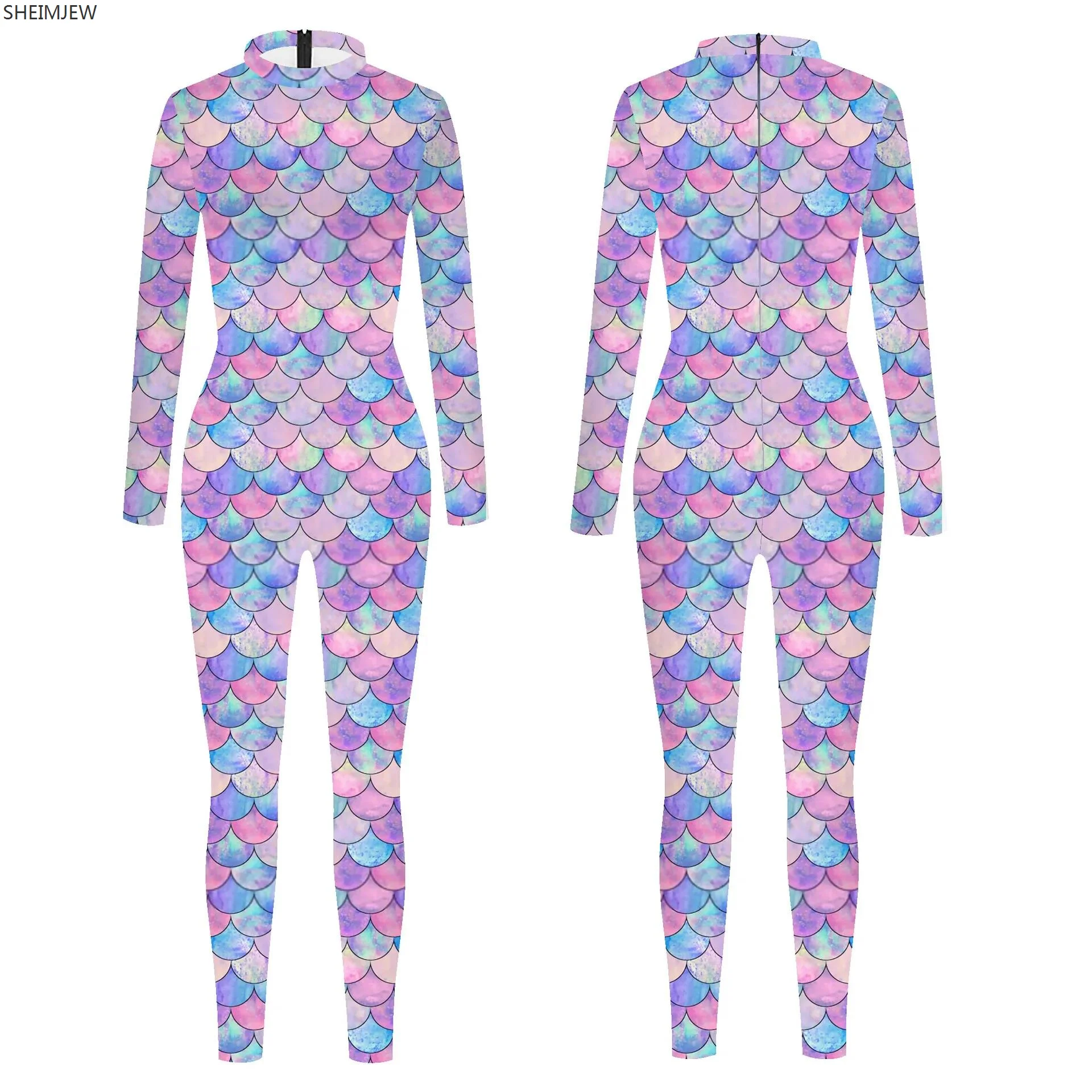 2024 3D Print Women's Jumpsuit Stretch Casual Bodusuit Cos Mermaid Bodysuit Shiny Fish Scales Cosplay Jumpsuit Party Clothing